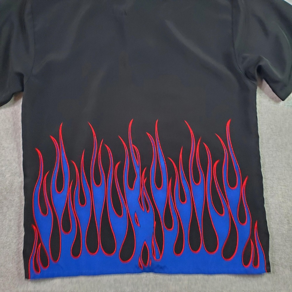 D Dragon Clothing Shirt Mens Large Black Blue Flame Bowling Button Up Rockabilly - Picture 8 of 9
